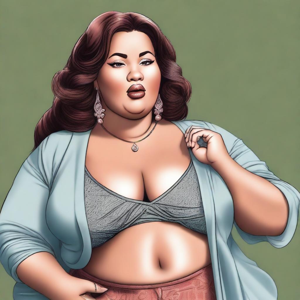 A highly realistic and detailed portrait of a Big Beautiful Woman (BBW) capturing her unique style and elegance