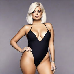 Create an image of Bebe Rexha with a fuller figure, emphasizing body positivity and confidence