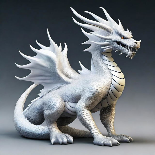 An enormous serpentine dragon with shimmering white pearlescent scales