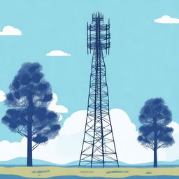 A detailed illustration of a cell tower standing tall against a clear blue sky