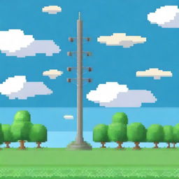 A side view of a cell tower depicted in pixel art style