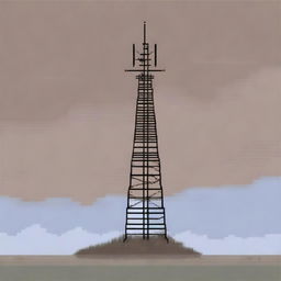 A pixel art depiction of an old radio tower viewed from the side