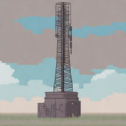 A pixel art depiction of an old radio tower viewed from the side