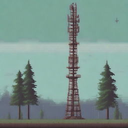 A side view of an old cell tower with moderate detailing, depicted in pixel art style