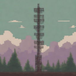 A side view of an old cell tower with moderate detailing, depicted in pixel art style