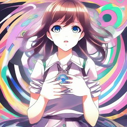 An anime-style girl with a captivating appearance, performing hypnosis