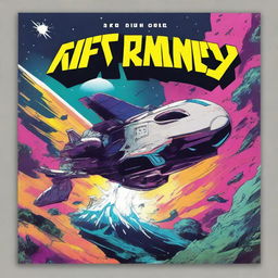 Create a minimalist comic book cover for a solarpunk Kamigawa style anime movie titled "Riff Runners" in a bold font