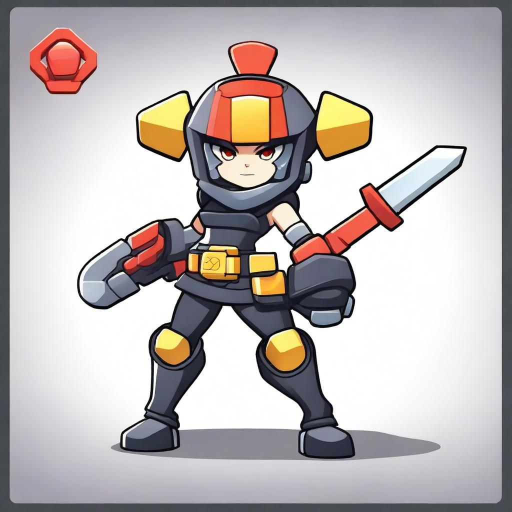 Create a Brawl Stars character that is a female robot ronin named Robert