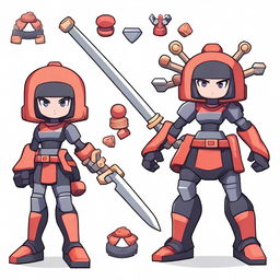 Create a Brawl Stars character that is a female robot ronin named Robert