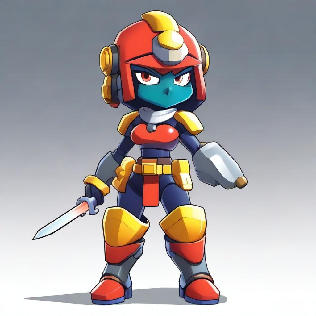 Create a Brawl Stars character that is a female robot ronin named Robert