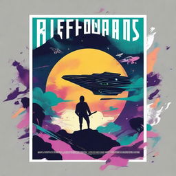 Create a minimalist comic book cover for a solarpunk Kamigawa style anime movie titled "Riff Runners" in a bold font