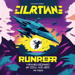 Create a minimalist comic book cover for a solarpunk Kamigawa style anime movie titled "Riff Runners" in a bold font