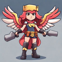 Create a character design for a Brawl Stars girl named Kremont who is a valkyrie