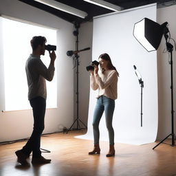 A realistic image of a photographer taking photos of a model