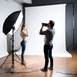 A realistic image of a photographer taking photos of a model