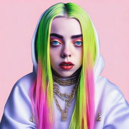 A detailed portrait of Billie Eilish, capturing her unique style and personality