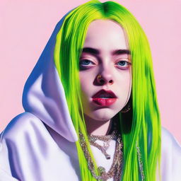 A detailed portrait of Billie Eilish, capturing her unique style and personality