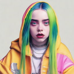 A detailed portrait of Billie Eilish, capturing her unique style and personality