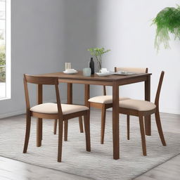 A rectangular wooden dining set measuring 100 cm by 75 cm for four people, painted in walnut color