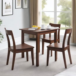 A rectangular wooden dining set measuring 100 cm by 75 cm for four people, painted in walnut color