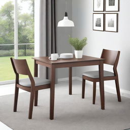 A modern rectangular wooden dining set measuring 100 cm by 75 cm for four people, painted in walnut color