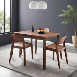 A modern rectangular wooden dining set measuring 100 cm by 75 cm for four people, painted in walnut color