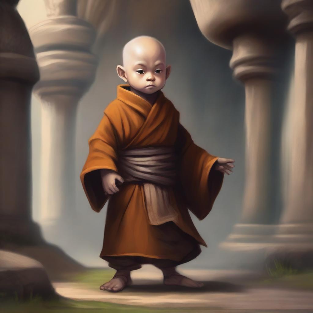 A detailed fantasy illustration of a halfling monk