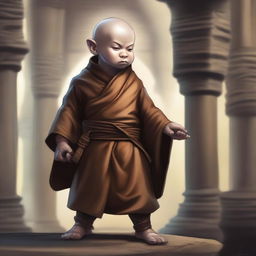 A detailed fantasy illustration of a halfling monk