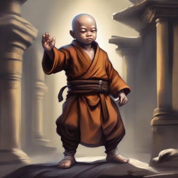 A detailed fantasy illustration of a halfling monk