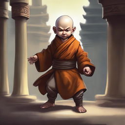 A detailed fantasy illustration of a halfling monk