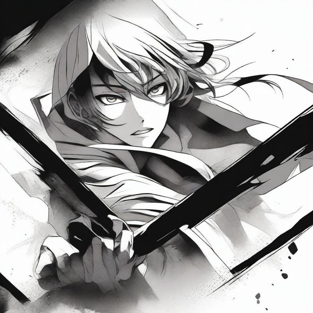 A collection of striking manga posters featuring detailed black and white illustrations of characters in dramatic poses