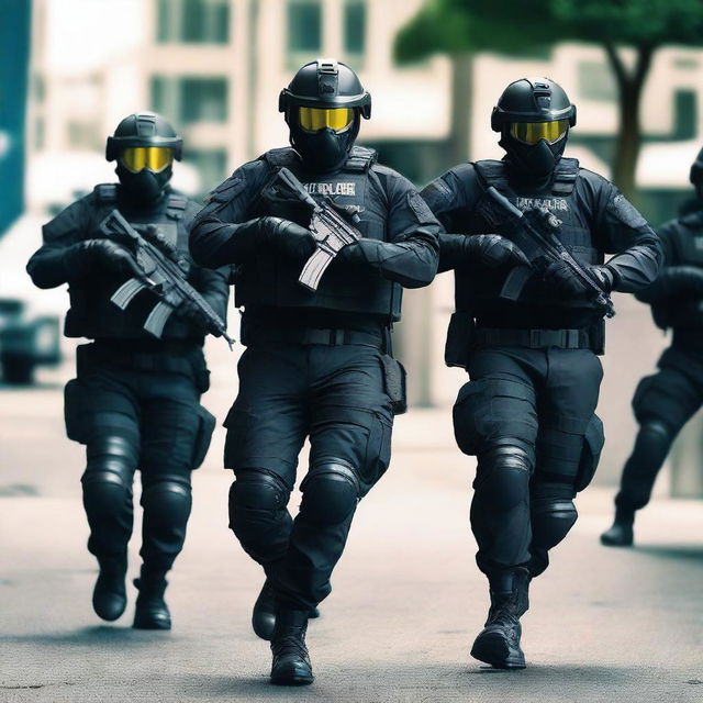 Create a 32k ultra HD YouTube thumbnail featuring a SWAT team in action