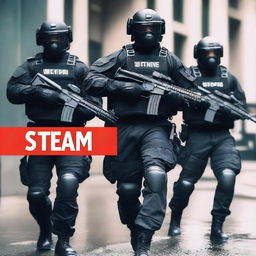 Create a 32k ultra HD YouTube thumbnail featuring a SWAT team in action