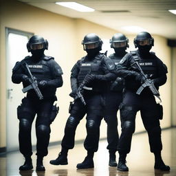 Create a 32k ultra HD YouTube thumbnail featuring a SWAT team in action inside a school