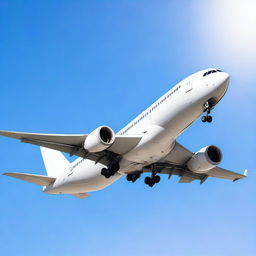 A high-resolution photo of a modern airplane flying in a clear blue sky