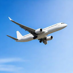 A high-resolution photo of a modern airplane flying in a clear blue sky