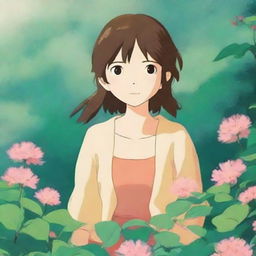 Create an anime girl in the style of Studio Ghibli