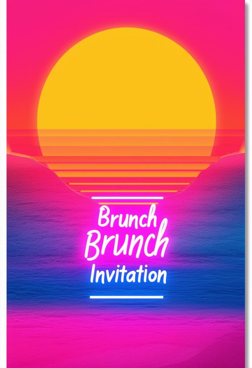 Minimal book cover titled 'Brunch Invitation' with a sunrise background and neon writing