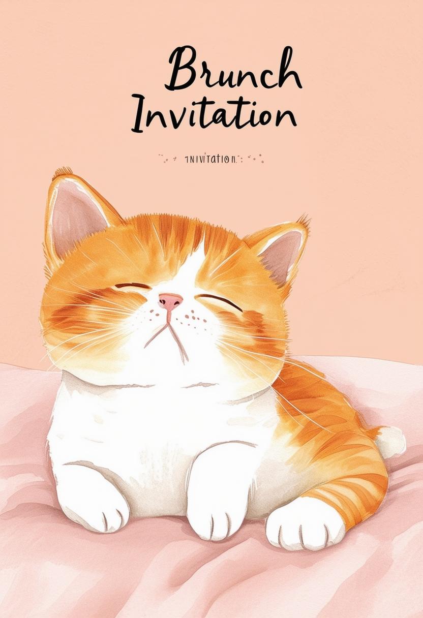 Minimal book cover titled 'Brunch Invitation' with a background of a kitten waking up