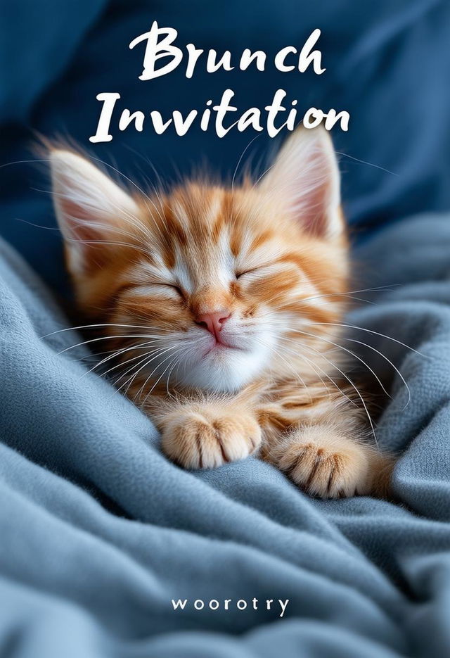 Minimal book cover titled 'Brunch Invitation' with a background of a kitten waking up