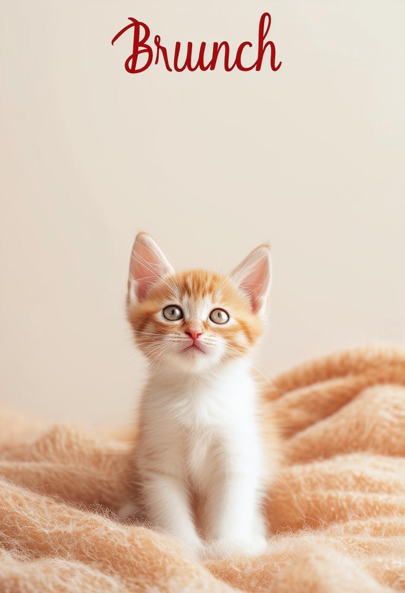 Minimal book cover titled 'Brunch Invitation' with a background of a kitten waking up