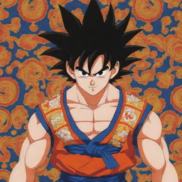 Goku from Dragon Ball Z, depicted wearing traditional Peruvian attire, complete with vibrant colors and a distinctive pattern.