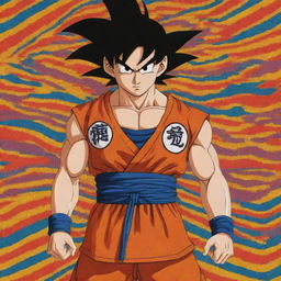 Goku from Dragon Ball Z, depicted wearing traditional Peruvian attire, complete with vibrant colors and a distinctive pattern.