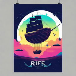 Create a minimalist movie poster for a solarpunk Kamigawa style anime movie titled 'Riff Runners'