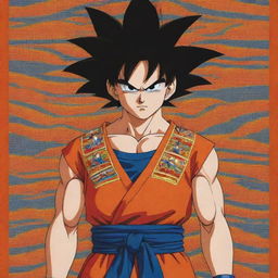 Goku from Dragon Ball Z, depicted wearing traditional Peruvian attire, complete with vibrant colors and a distinctive pattern.