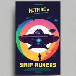 Design a minimalist movie poster for a solarpunk Kamigawa style anime movie titled 'Riff Runners'