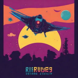 Design a minimalist movie poster for a solarpunk Kamigawa style anime movie titled 'Riff Runners'