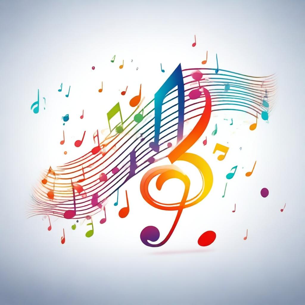 Create an image of colorful musical notes swirling around on a transparent background