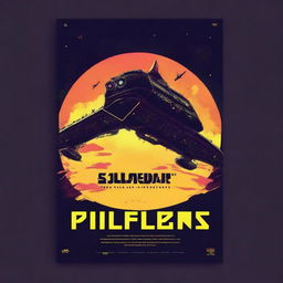 Create a minimalist movie poster for a solarpunk Kamigawa style anime movie titled 'Riff Runners'