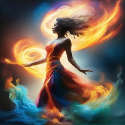 A captivating image of an elemental being, showcasing the raw power of nature with swirling elements of fire, water, earth, and air